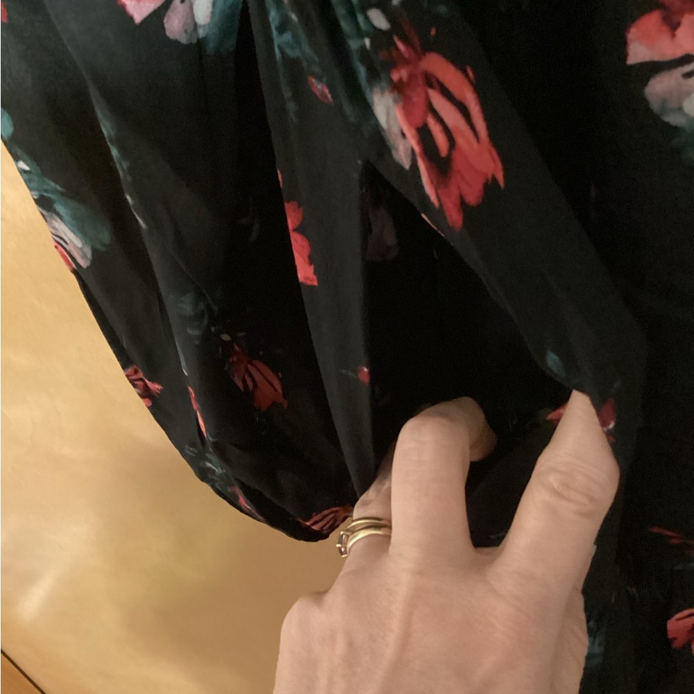 A New Day Floral V-Neck Long Sleeve Black Tiered Dress with Pink Rose Print NWT - Picture 5 of 9